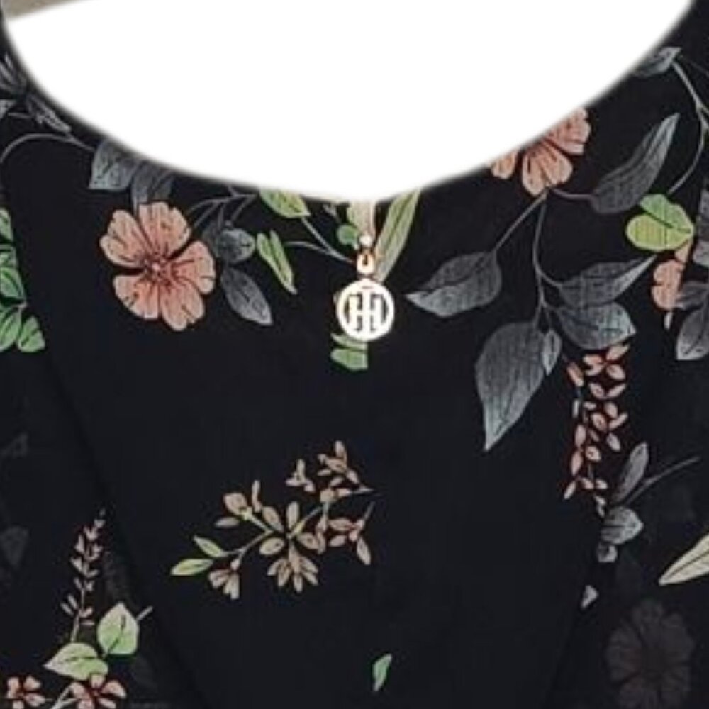 Tommy Hilfiger Floral Midi Dress 10 Black Flutter Sleeve Fit Flare Cottagecore - Picture 5 of 8